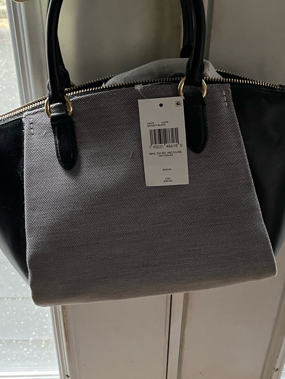 Coach Two-Tone Canvas & Leather Satchel in Black and Beige - Picture 4 of 16